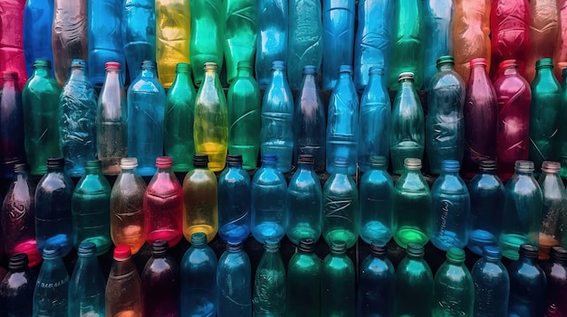 Stos zużytych plastikowych butelek jako tło przeznaczone do walki radioelektronicznej Problem recyklingu Generative Ai