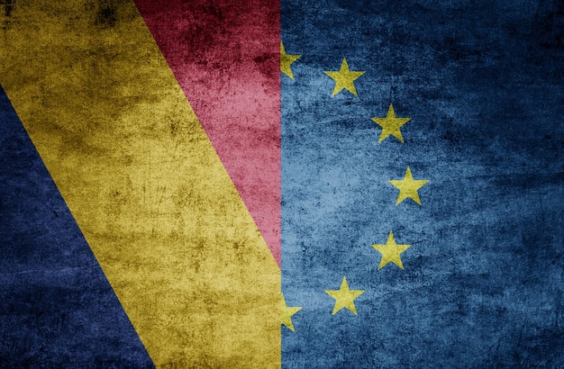 Zdjęcie stosunki z krajami euro flagi na teksturowanym tle