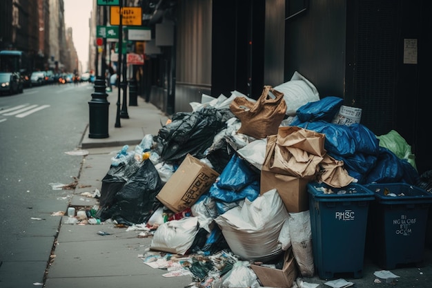 Stosy śmieci i śmieci na ulicach miasta przepełniające śmieci