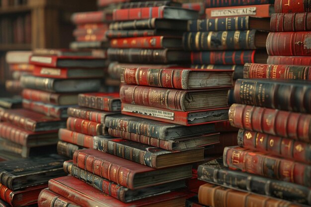 Stosy starych książek w bibliotece