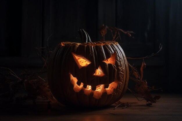 Straszna dynia halloween ze światłem