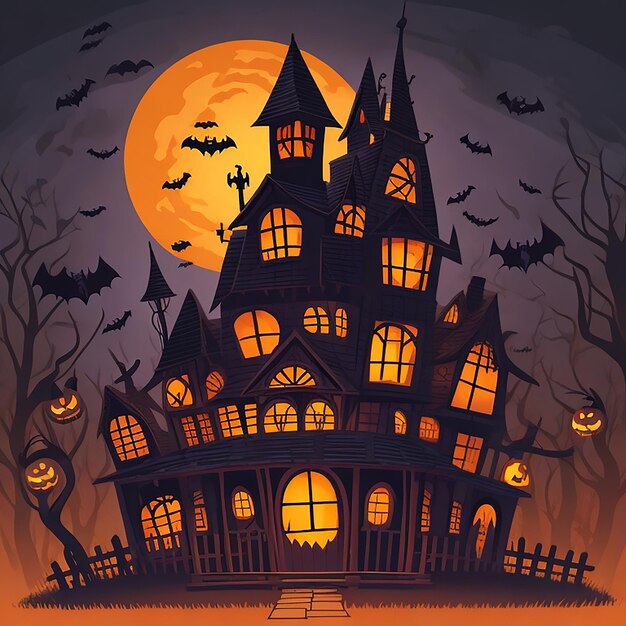 Straszna ilustracja tła halloween wygenerowana przez sztuczną inteligencję