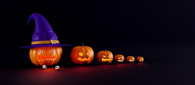 Straszna Kartka Z życzeniami Na Halloween 3d Render Dynia Z Ludzkimi Gałkami Ocznymi Dynia Halloween Z Kapeluszem Wiedźmy