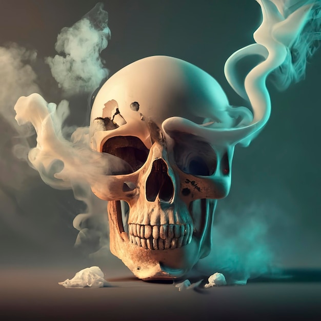 Straszna ludzka czaszka z dymem