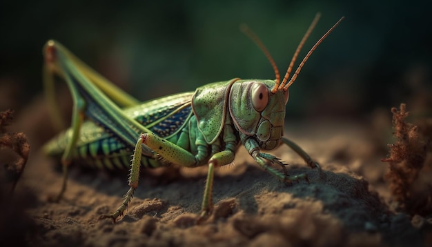 Straszna noga mrówki na zielonym liściu wygenerowana przez sztuczną inteligencję