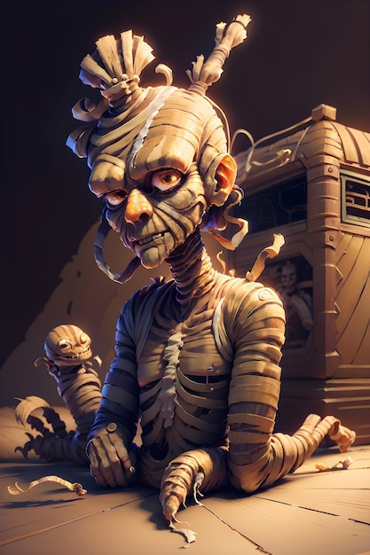 Straszna zła mumia na grobowcu starożytnego Egiptu Halloween Mitologia starożytnego Egiptu