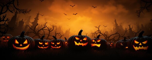 Straszne dynie halloween Straszny las Straszna noc Halloween Generatywna ai