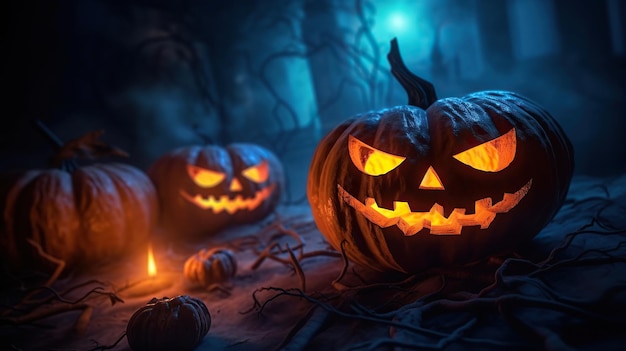 Straszne dynie halloweenowe z ciemnym tłem