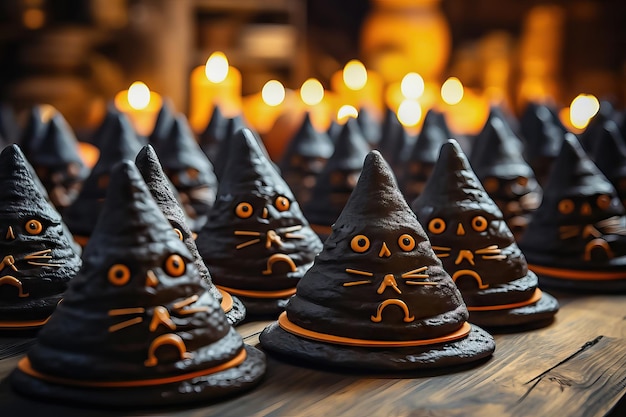 Zdjęcie straszne halloweenowe desery kapelusz czarownicy słodycze generacyjna ai