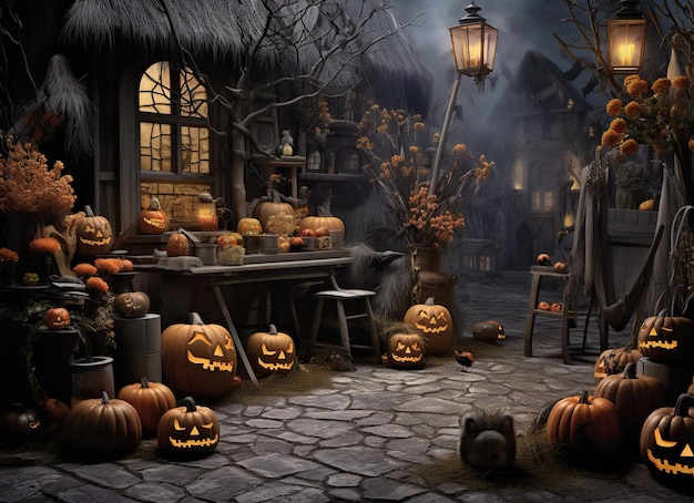 Straszne tło Halloween Urzekająco klimatyczne tło, które nadaje niesamowity ton emocjonującym obchodom Halloween. Generacyjna sztuczna inteligencja