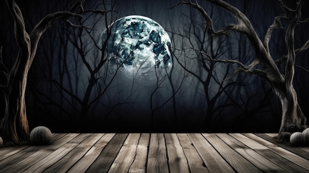 Straszne tło halloween z pustymi drewnianymi deskami ciemne tło horroru
