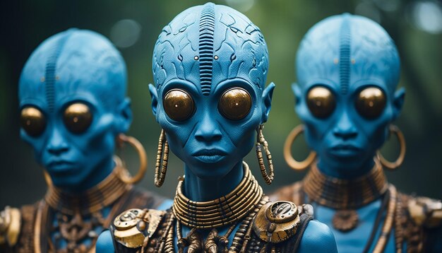 Zdjęcie straszne zdjęcie afrykańskich kosmitów z naprawdę dziwnymi twarzami w wyrafinowanych kostiumach