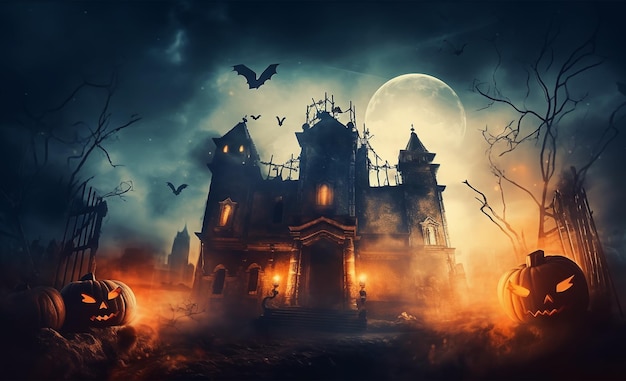 straszny nawiedzony zamek halloween tło