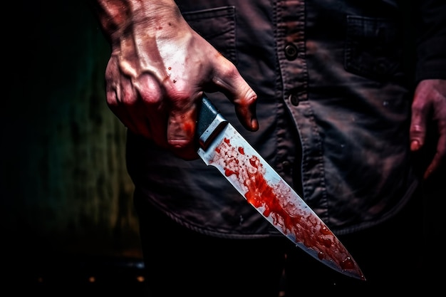 Zdjęcie straszny pojęciowy obraz krwawego noża w ręku