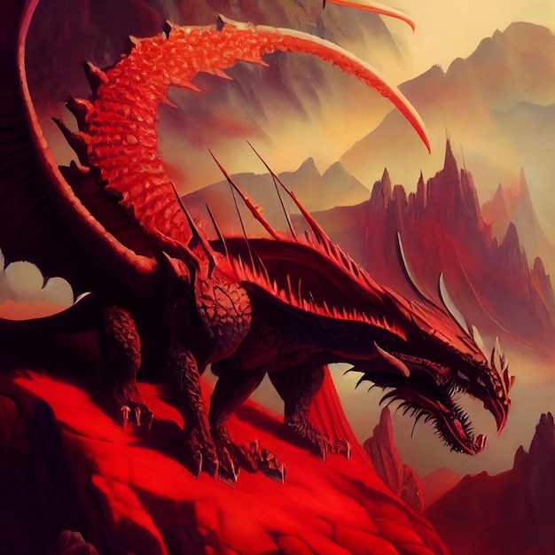Straszny smok ilustracja fantasy obraz