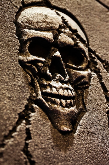 Straszny symbol Halloween czaszki na zdjęcie tła nagrobka