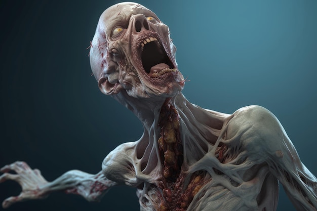 Straszny Zombie Z Otwartymi Ustami Ból Twarzy Generuj Sztuczną Inteligencję
