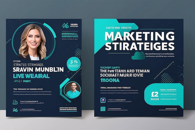 Strategie marketingowe zaproszenie do webinarów na żywo i szablon postów w mediach społecznościowych