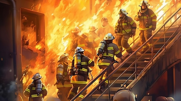Strażacy walczący z pożarem w budynku Generative AI