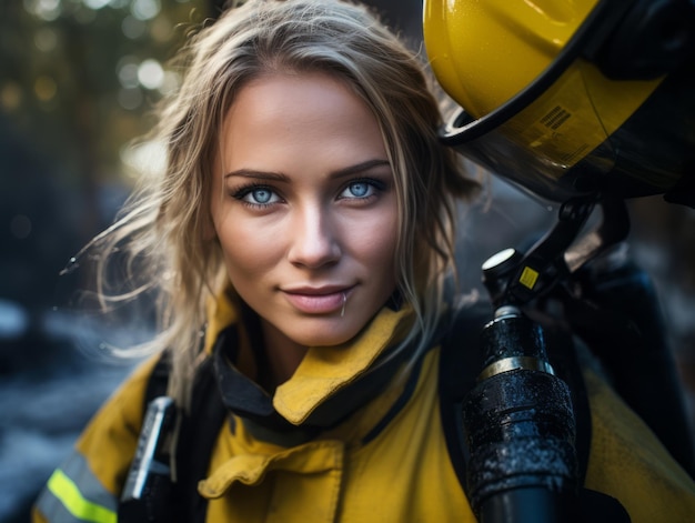 Zdjęcie strażaczka dzielnie walczy z ogniem