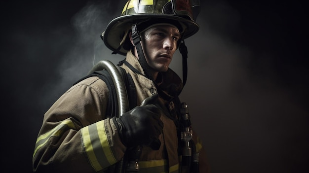 Strażak Odważny mężczyzna w mundurze strażaka Generative AI