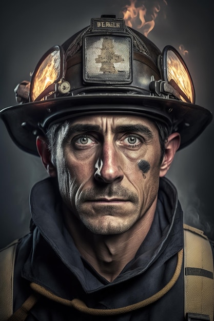 Strażak twarz portret strażak patrzy na generatywną ilustrację kamery AI