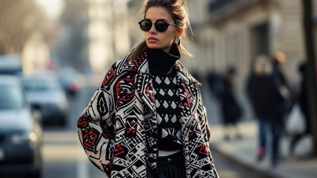Street style cool długi płaszcz uniwersytecki w odważnym nadrzucie w połączeniu z nadmiernie dużym sweterem