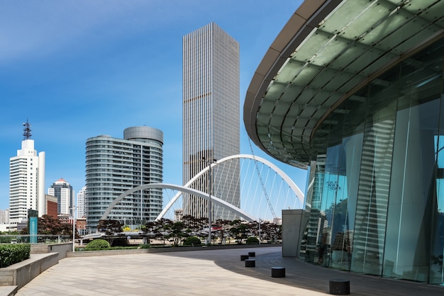 Street View Nowoczesnej Architektury Wzdłuż Rzeki Haihe W Tianjin