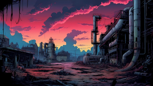 Strefa jądrowa w stylu komiksów krajobraz atomowy apokaliptyczny widok Generatywna sztuczna inteligencja