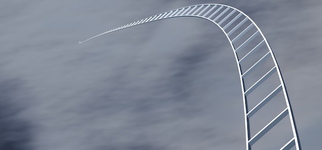 Streszczenie 3d ilustracja białej krętej drabiny wspinającej się na szaroniebieskie pochmurne niebo