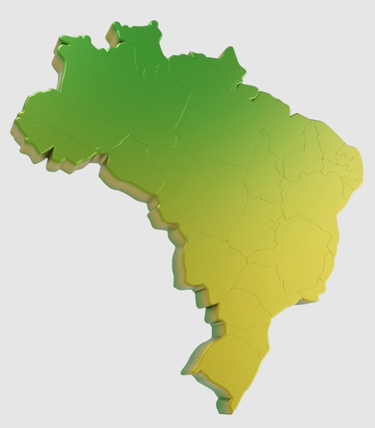 Streszczenie 3d ilustracja mapy Brazylii w zielonym i żółtym gładkim gradiencie na białym tle