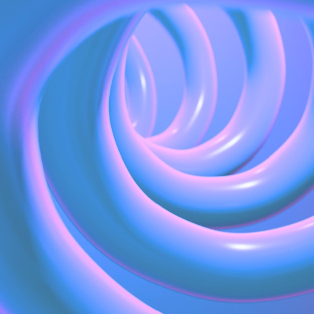 Streszczenie 3d ilustracja wnętrza niebieskiego kabla spiralnego z różowymi refleksami na liliowym tle gradientowym