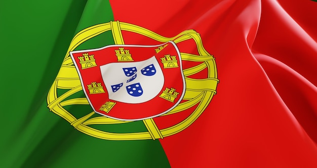 streszczenie 3d ilustracji flagi Portugalii na falistej tkaninie