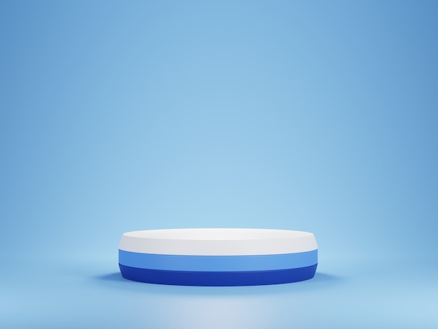 Streszczenie 3d niebieski biały cylinder podium na niebieskim tle