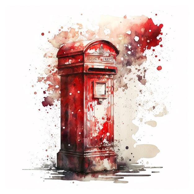 Streszczenie Akwarela Londyn Czerwona Skrzynka pocztowa