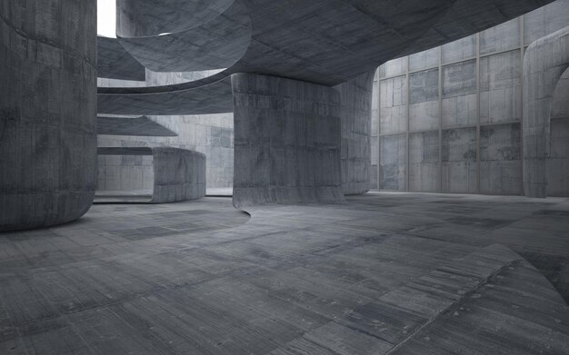 Streszczenie architektoniczne betonowe wnętrze minimalistycznego domu ilustracja 3D i renderowanie