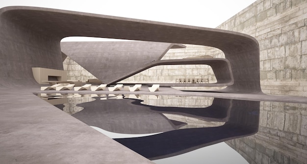 Streszczenie architektoniczne betonowe wnętrze nowoczesnej willi ilustracja 3D i renderowanie