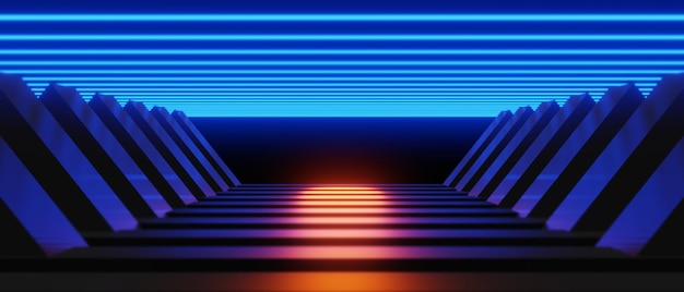 Streszczenie backgound gra wideo esports scifi gry cyberpunk vr symulacja wirtualnej rzeczywistości i scena metaverse stojak na cokole scena ilustracja 3d renderowanie futurystyczny neon blask pokój