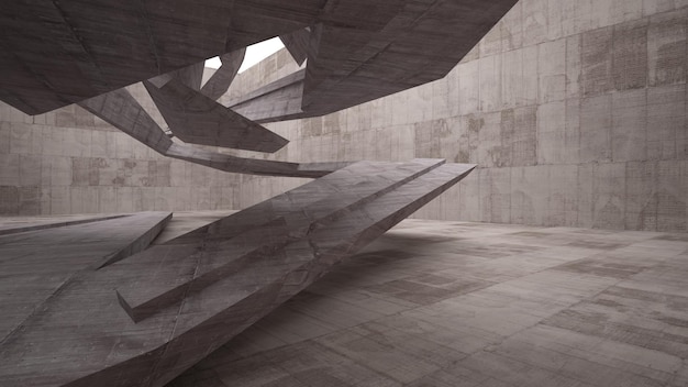 Streszczenie betonowe parametryczne wnętrze z oświetleniem neonowym ilustracja 3D i renderowanie