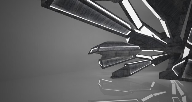 Zdjęcie streszczenie betonowe wnętrze z oświetleniem neonowym ilustracja 3d i renderowanie