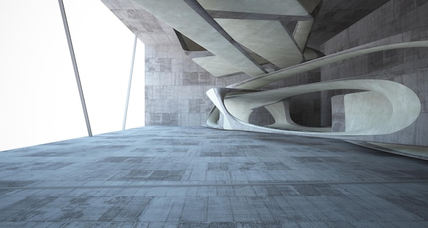 Streszczenie betonu architektonicznego gładkie wnętrze minimalistycznego domu z oświetleniem neonowym 3D