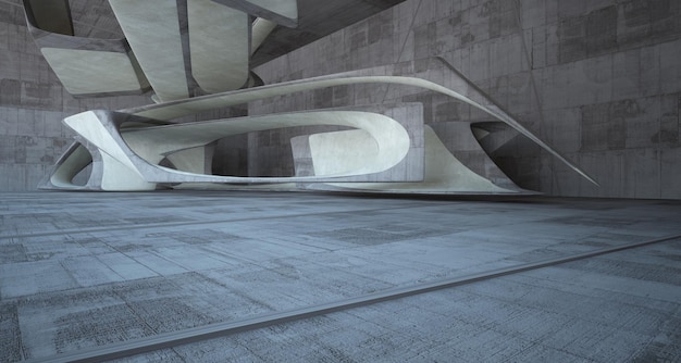 Streszczenie betonu architektonicznego gładkie wnętrze minimalistycznego domu z oświetleniem neonowym 3D