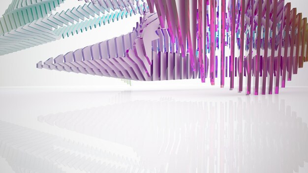Streszczenie białe i kolorowe gradientowe okulary parametryczne wnętrze z ilustracją 3D okna