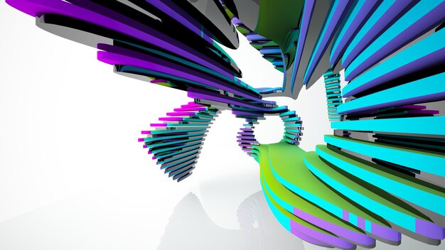 Streszczenie białe i kolorowe okulary gradientowe parametryczne wnętrze z oknem 3D