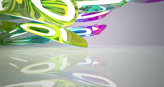 Streszczenie białe i kolorowe okulary gradientowe wnętrze z ilustracją i renderowaniem okna 3D