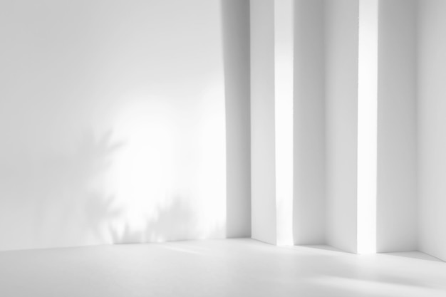 Streszczenie białe tło studyjne 3d do prezentacji produktów kosmetycznych Pusty szary pokój z cieniami okna Wyświetl produkt z rozmytym tłem