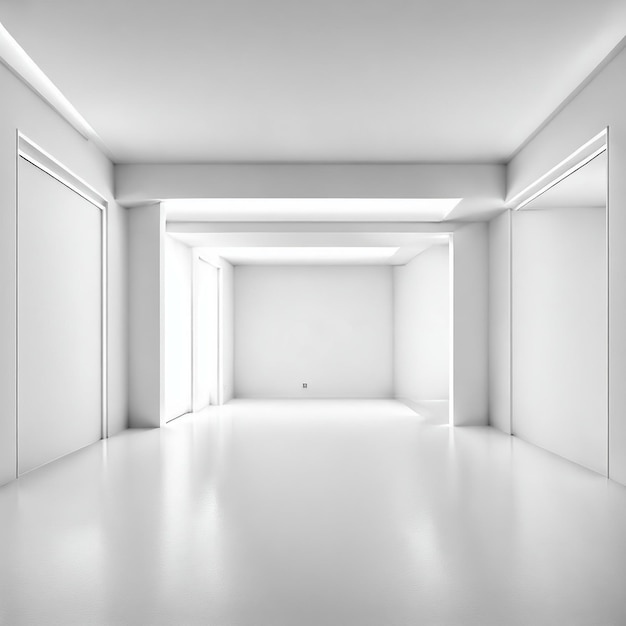 Streszczenie biały pusty pokój z białą ścianą, podłogą i sufitem z gładkimi teksturami tła