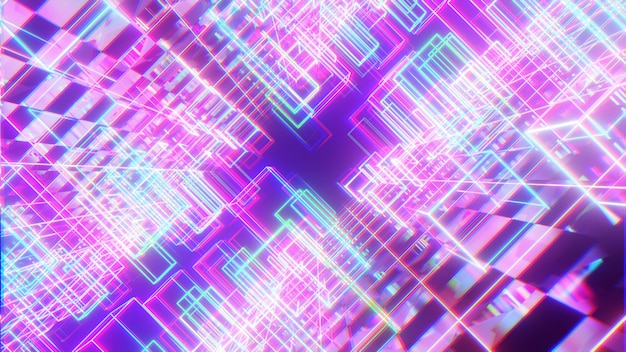 Streszczenie Cyber Cubic Style Glow Neon Tło dla tapety w scenie retro i cyberpunk