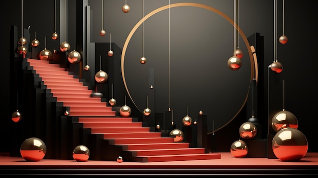 Streszczenie czerwone schody na czerwonym tle koncepcja minimalizmu