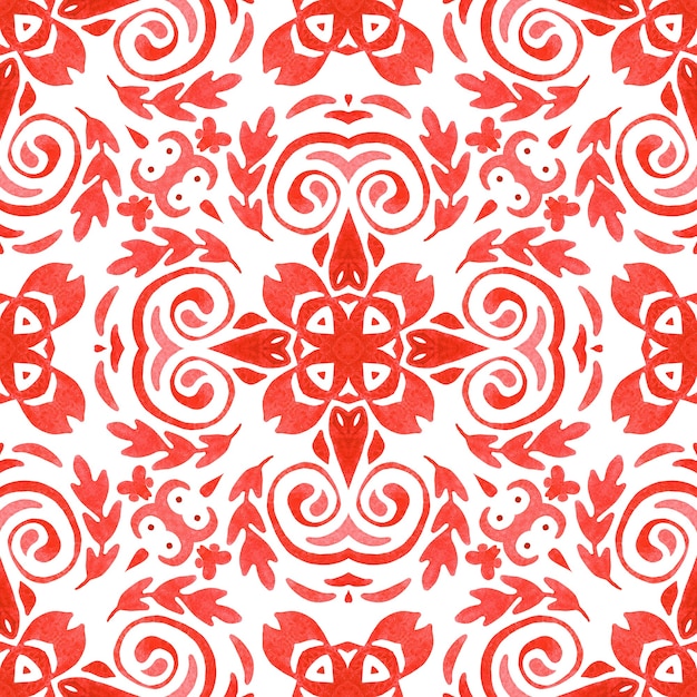 Streszczenie czerwony i biały ręcznie rysowane dachówka bezszwowe ozdobne farby akwarelowe wzór. Wielkanocny projekt z kwiatem.